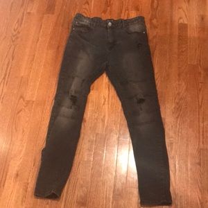 MAO Black Denim Faded Knee Ripped Jeans